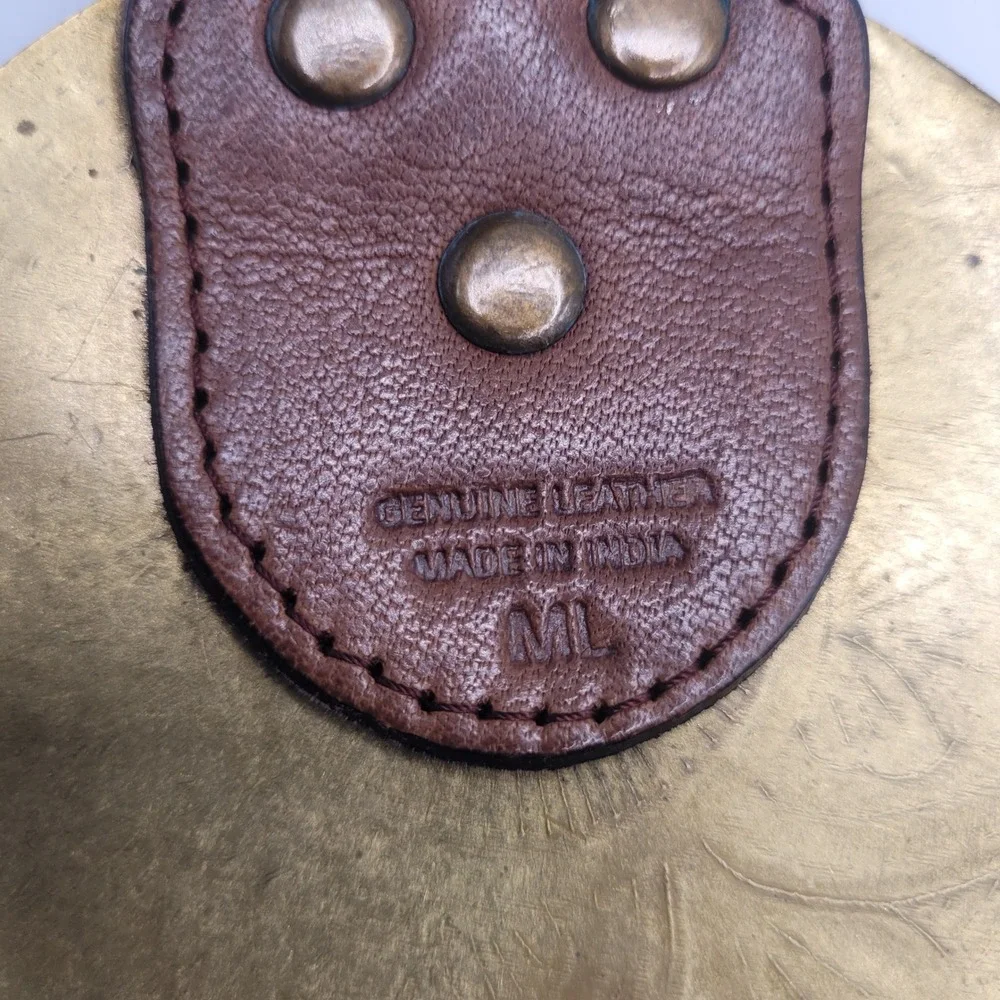 Brown Leather Belt Med Medallion Buckle Floral Etched Boho Boho Artisan Hippie